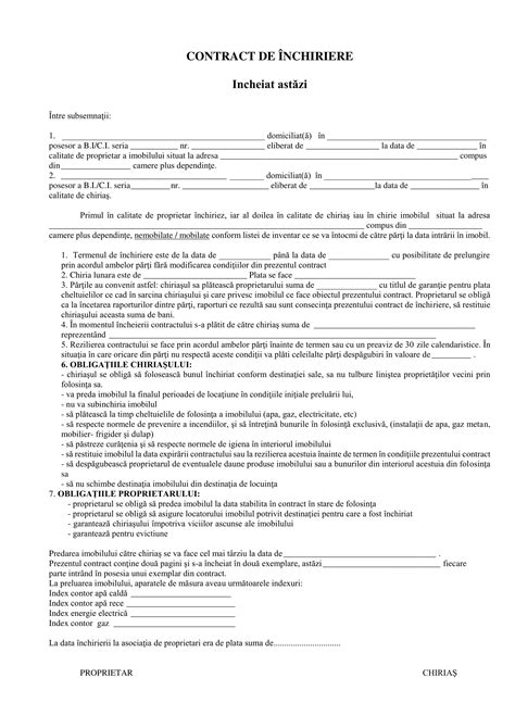 Formular Contract De Inchiriere